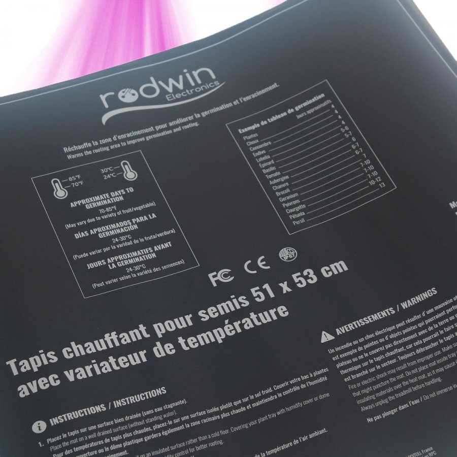 Heating mat 40W - 51 x 53cm - With temperature dimmer. Rodwin Electronics - 2