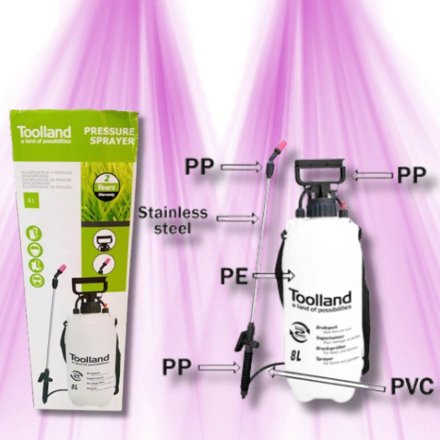 ulvérisateur de Jardinage Extérieur 8 litres TOOLLAND - Pression Préalable, Lance Ajustable