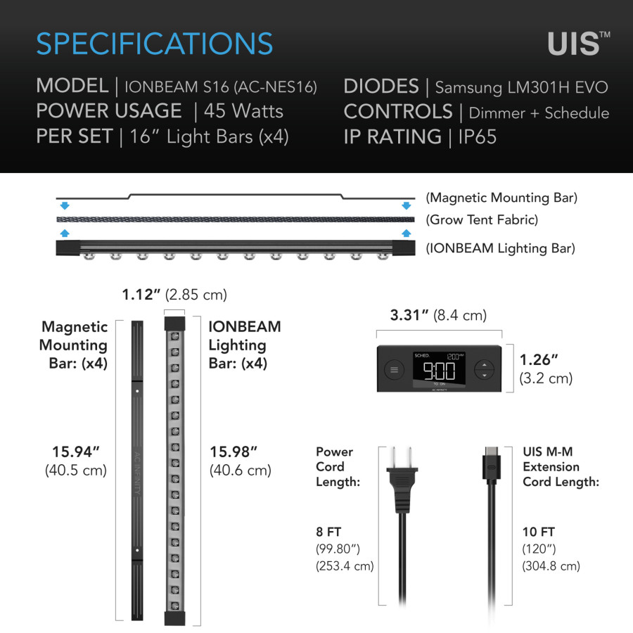 Samsung LM301H EVO 40.7cm Full Spectrum LED Bars - AC Infinity - IONBEAM S16