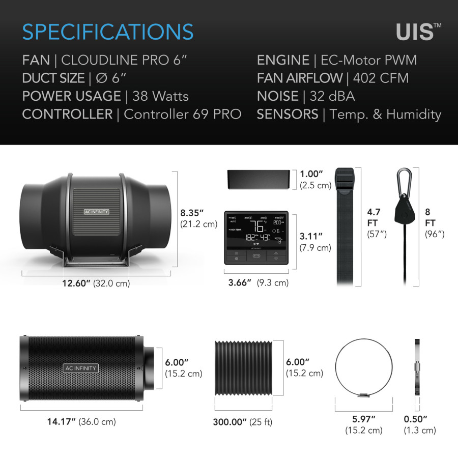 PRO 150mm Filtration Kit - Extractor Fan with Smart Controller & Carbon Filter - AC-FKT6 - AC Infinity