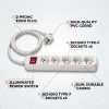 Power strip with 5 sockets - 1m cable - Switch - MAX 3500W
