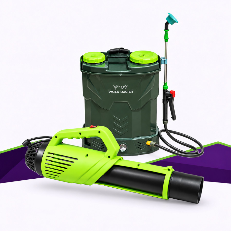 Water Master Bazooka kit with 18 L electric sprayer and green and black atomizer