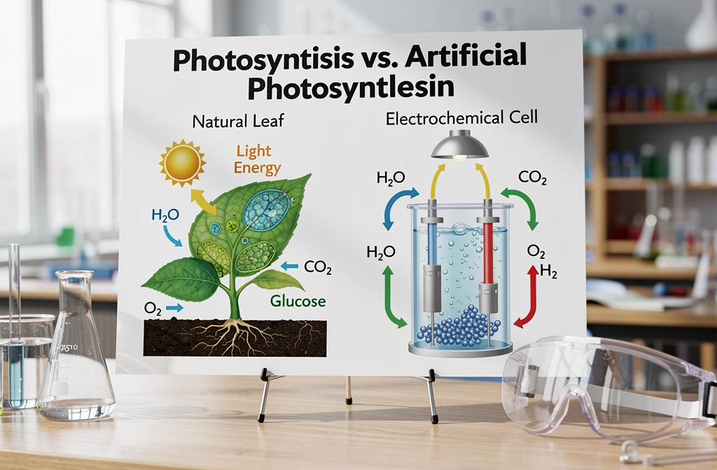 Artificial photosynthesis in science class: course and worked exercises