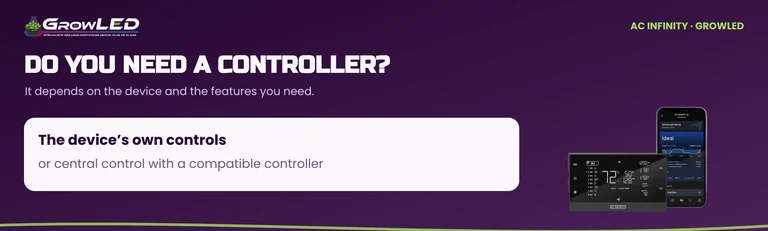Individual device settings or central control using a compatible controller.